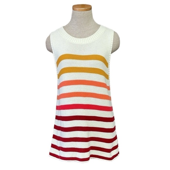 Lucky Brand Sleeveless Sweater Women's L Large White Red Striped Tank Top Shirt - Picture 1 of 13